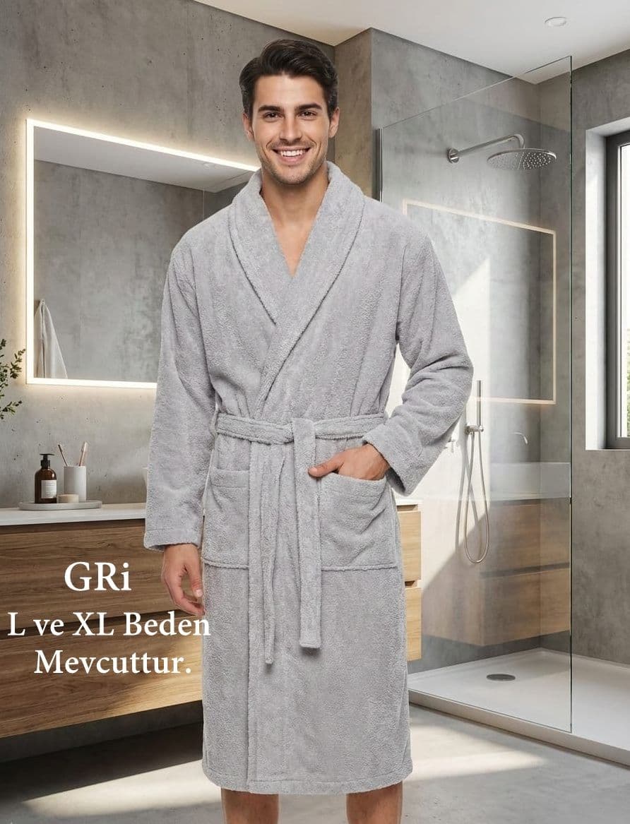 Microcotton Ultra Soft Bornoz Gri L Beden