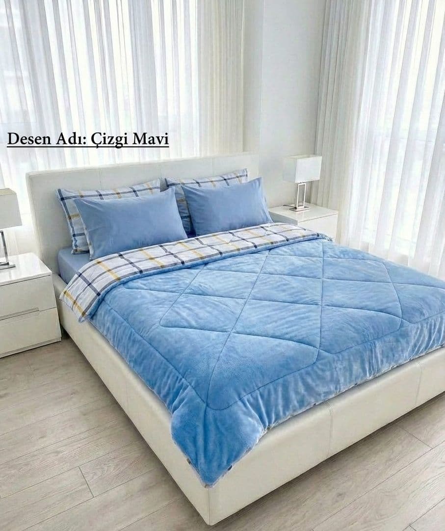  Tek Kişilik Welsoft Yorgan Yastık Kılıfı Set Çizgi Mavi