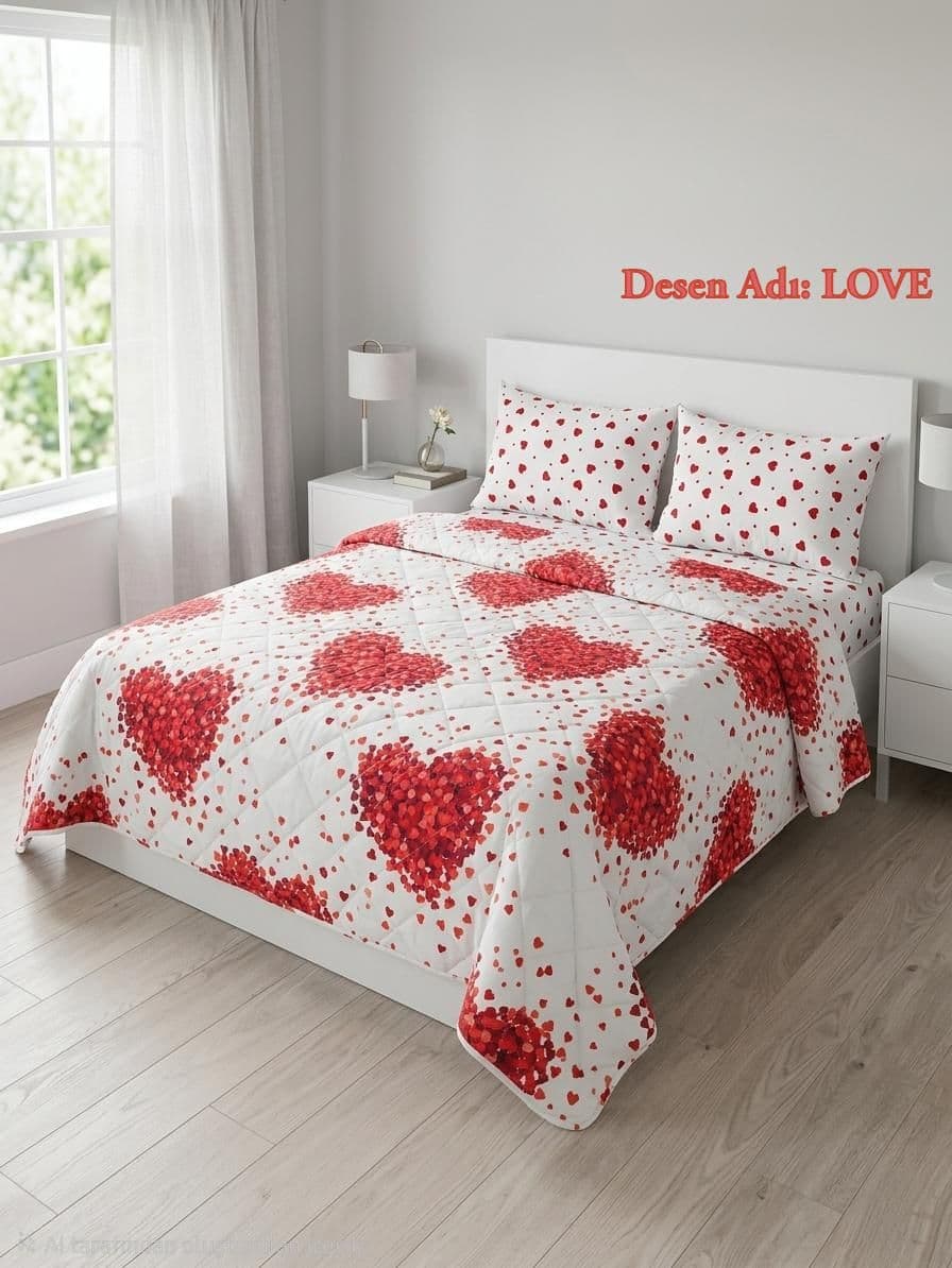 Love Çift Kişilik Çok Amaçlı Kapitoneli Pike / Yatak Örtüsü