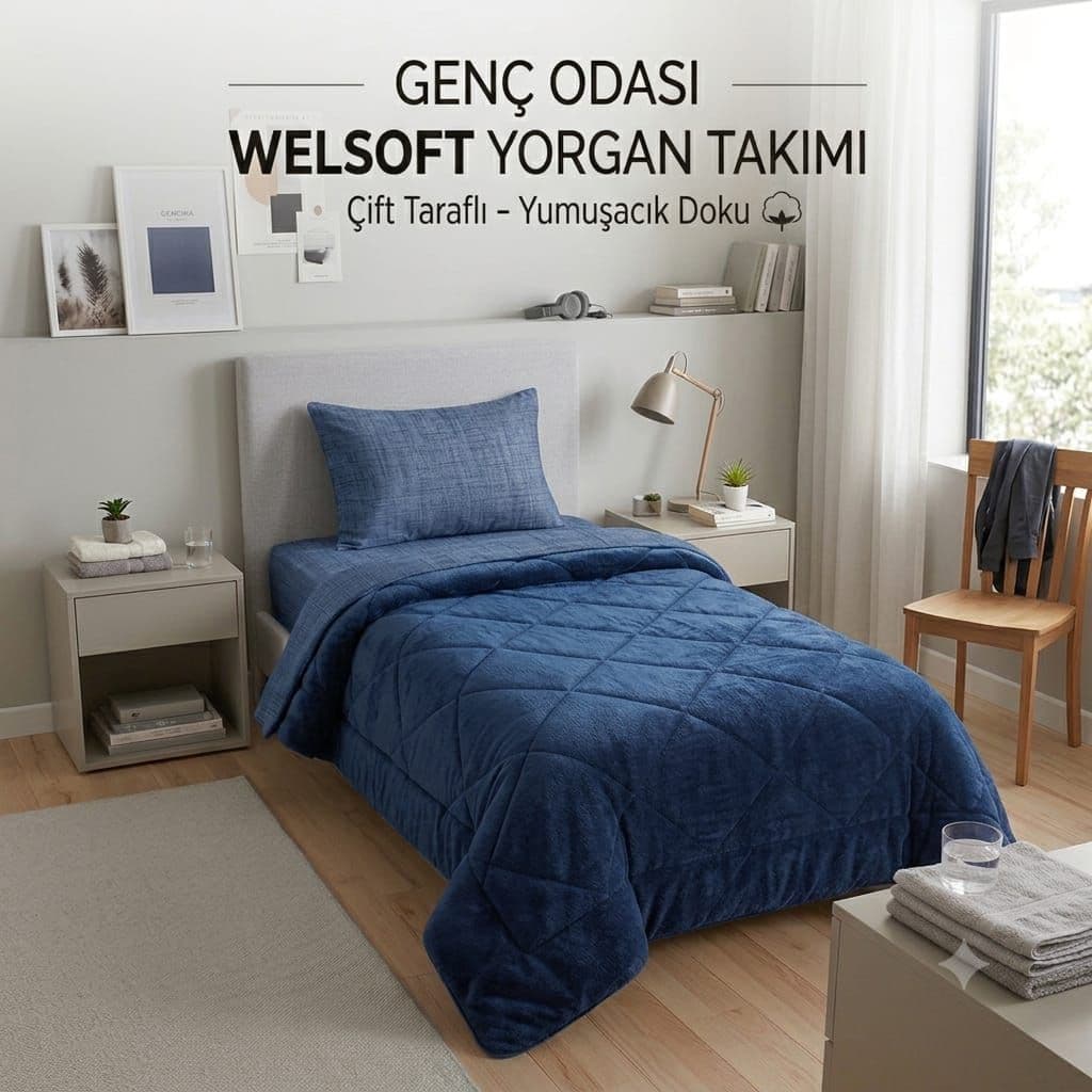 Tek Kişilik Çift Yönlü Welsoft Yorgan Lacivert