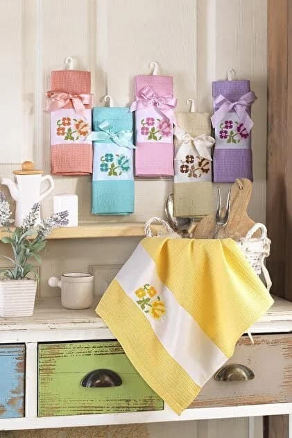 Kaneviçe Nakışlı Mutfak Havlusu Kurulama Bezi 40x60cm 6 Adet