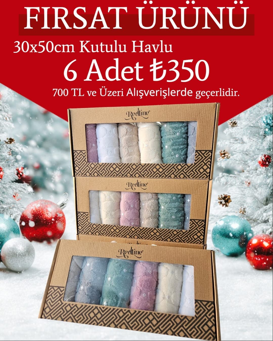 %100 Pamuk 30x50cm Kutulu Mutfak Havlusu 6 Adet