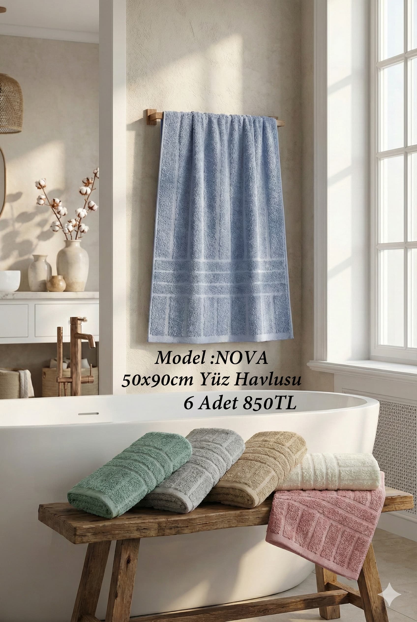 Nova Jakarlı Model Yüz Havlusu 50x90cm 6 Adet
