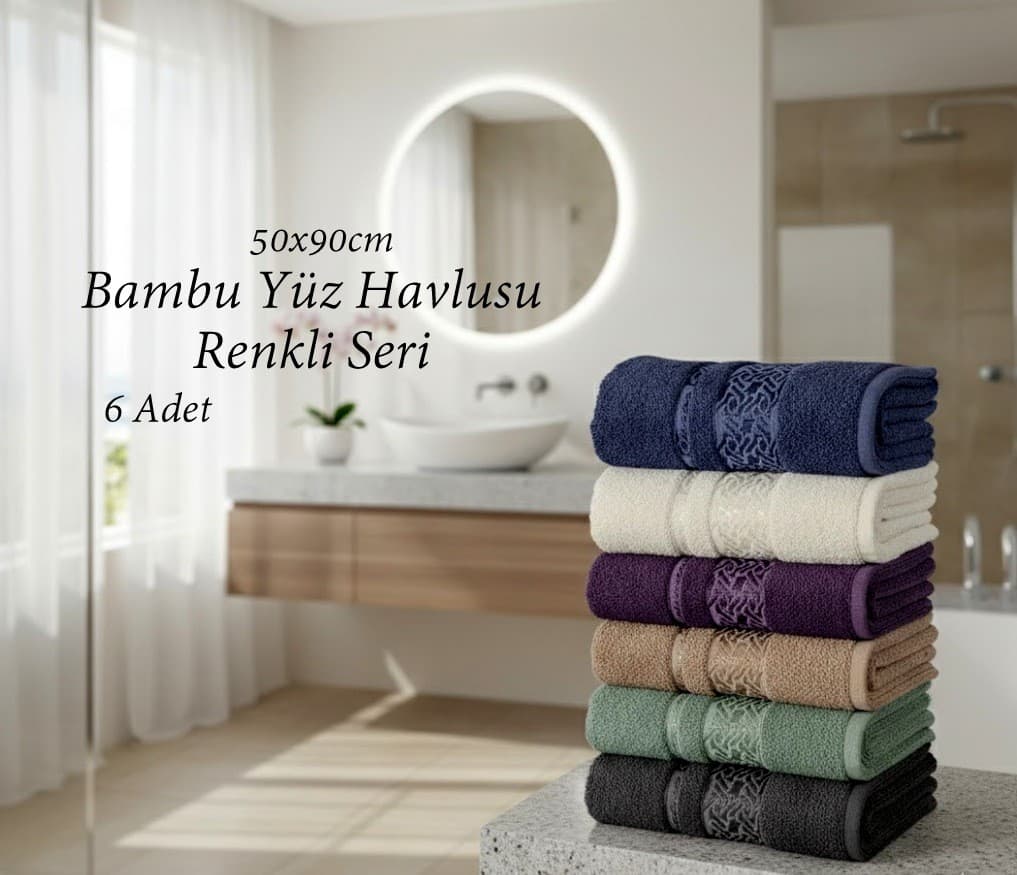 Bambu Yüz Havlusu Renkli Seri 6 Adet